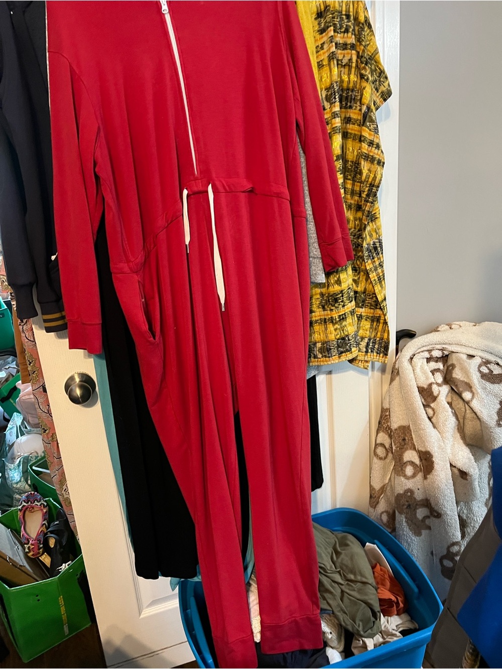 Smash + Tess Crimson Zip-Front Jumpsuit with Drawstring